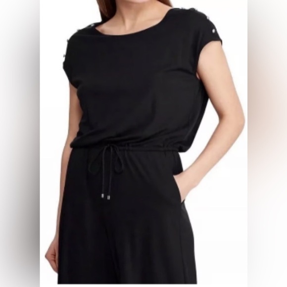 Lauren Ralph Lauren Wide Leg Cropped Stretchy Button Casual Jumpsuit Size S GUC - Picture 4 of 14